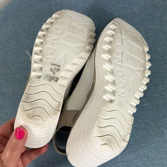 Fly London Yedu Laced Leather Platform Sandal in White Brown Size 5.5/6 - Picture 7 of 10